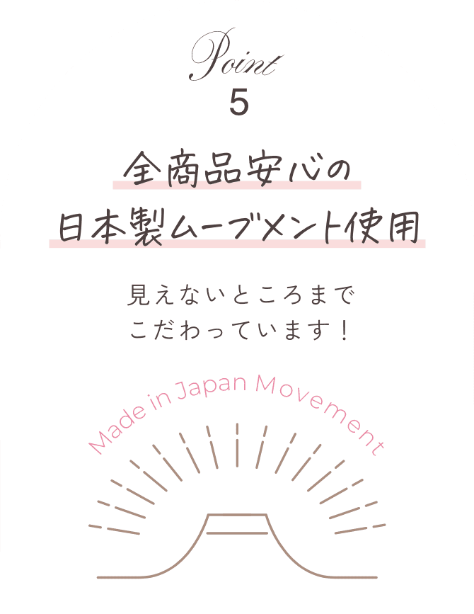 point05 全商品安心の日本製ムーブメント使用 見えないところまでこだわっています！